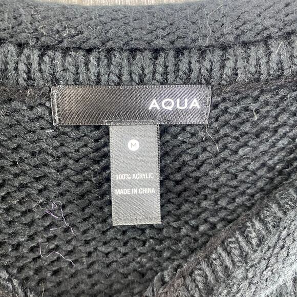 New $78 AQUA Women's Sweater MEDIUM Stripes Fringe Black & White Boho Knit NWT - Picture 7 of 9